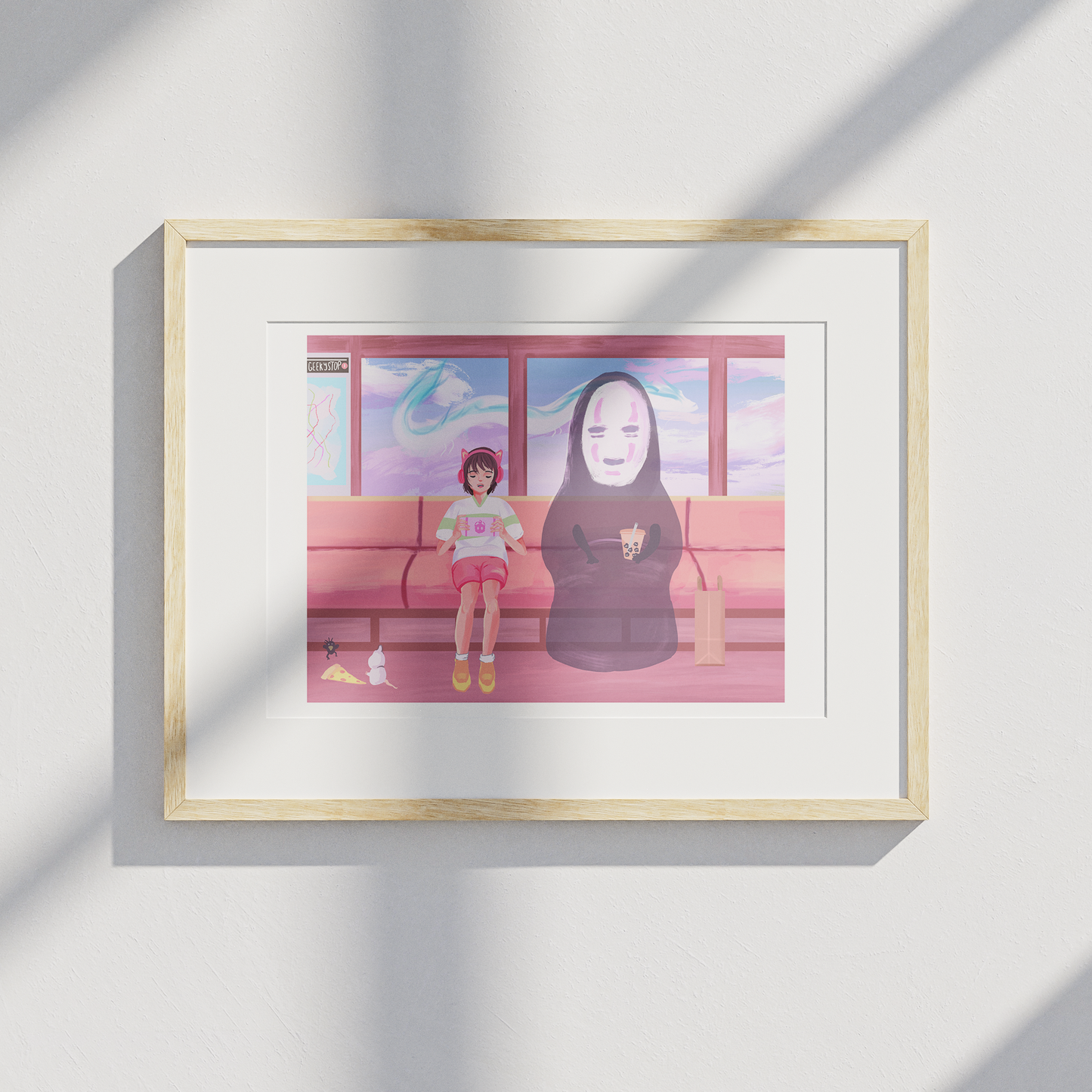 Girl and Ghost on Train 11x14